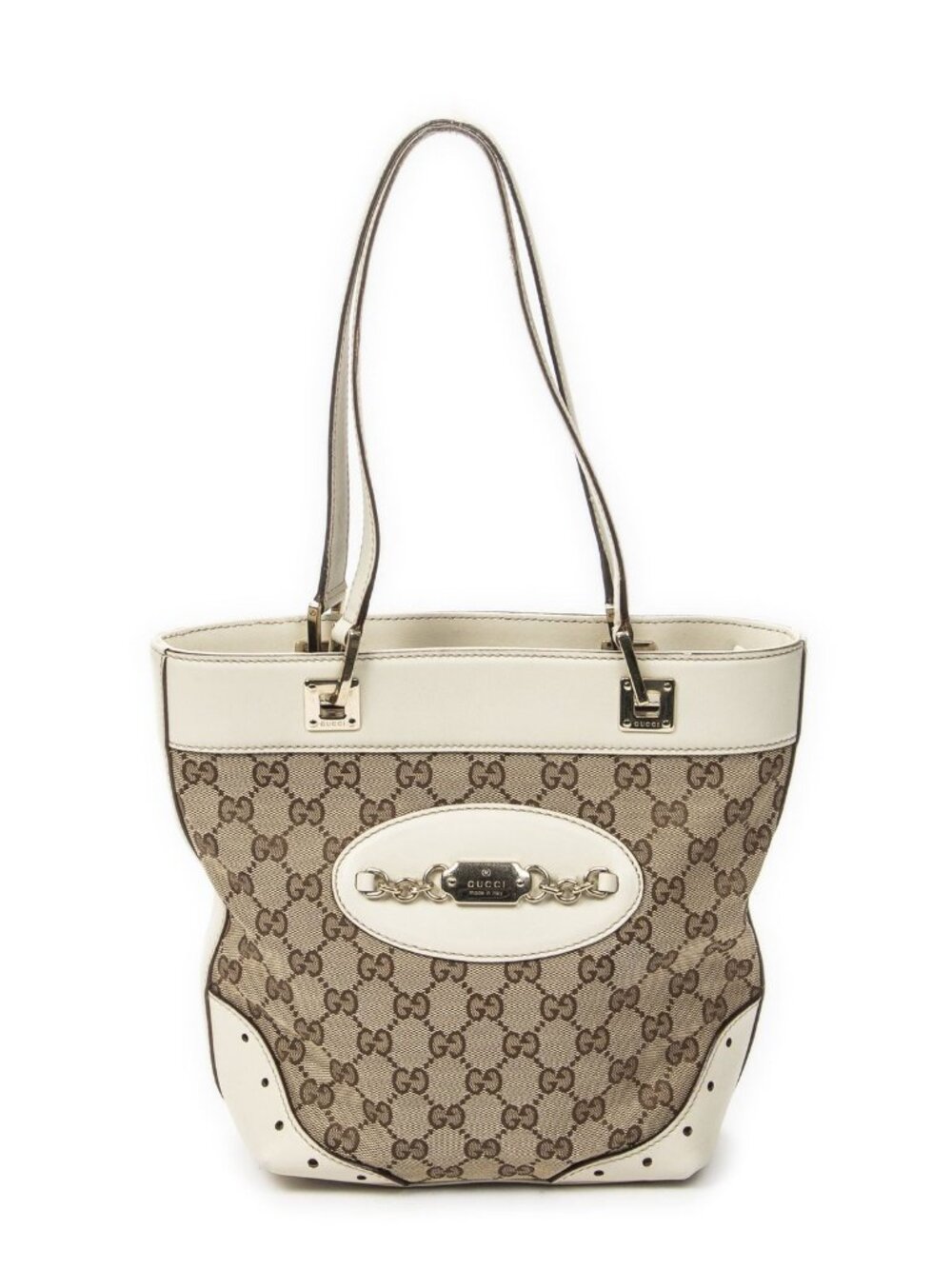 Gucci Small Punch Tote White Beige GG Canvas
